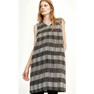 Marimekko Dress Womens Medium 40 Aleksandra Mini Taite Linen Windowpane Brown